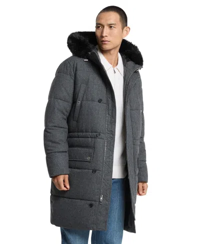 Michael Kors Men's Insulated Quilted Faux Fur-trim Parka, Created For Macy's In Gray