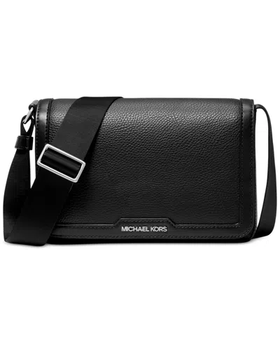 Michael Kors Men's Leather Mini-flap Logo Crossbody Bag In Black