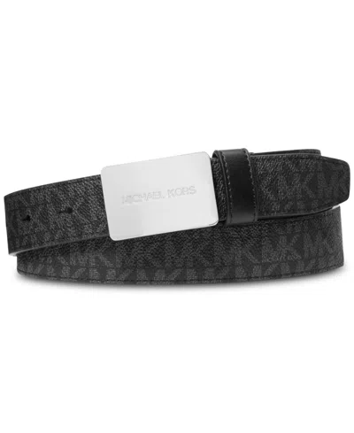Michael Kors Men's Leather Mk Logo Plaque-buckle Belt In Black