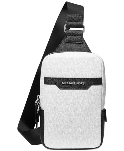 Michael Kors Men's Leather Mk Logo-print Sling Pack In White