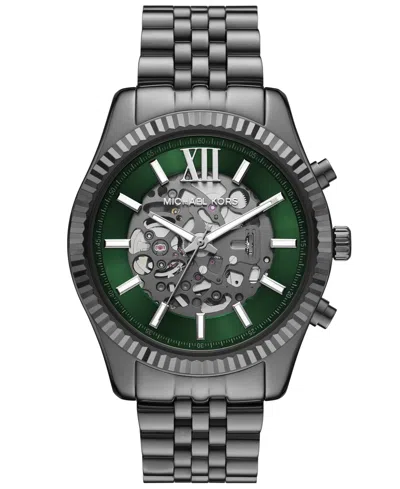 Michael Kors Men's Lexington Automatic Three-hand Gunmetal Stainless Steel Watch 45mm In Gray