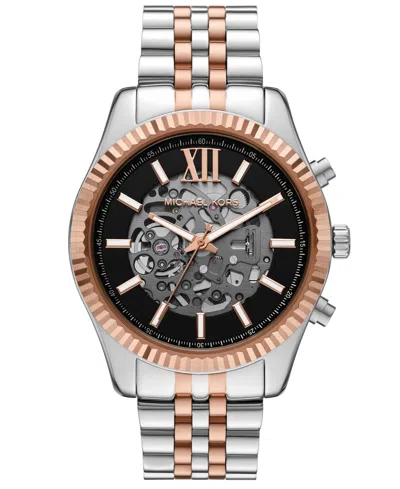Michael Kors Men's Lexington Automatic Three-hand Two-tone Stainless Steel Watch 45mm In Transparent