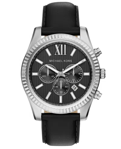 Michael Kors Men's Lexington Chronograph Black Leather Watch, 45mm