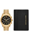 Michael Kors Men's Lexington Chronograph Gold-tone Stainless Steel Watch Set, 44mm In Gold