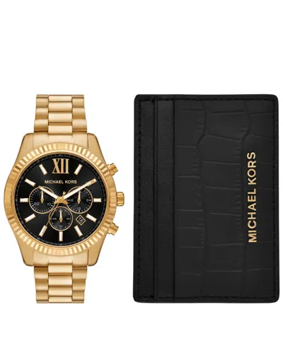 Michael Kors Men's Lexington Chronograph Gold-tone Stainless Steel Watch Set, 44mm