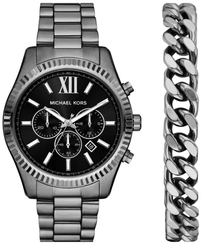 MICHAEL KORS MEN'S LEXINGTON CHRONOGRAPH GUNMETAL STAINLESS-STEEL WATCH AND BRACELET SET, 44MM