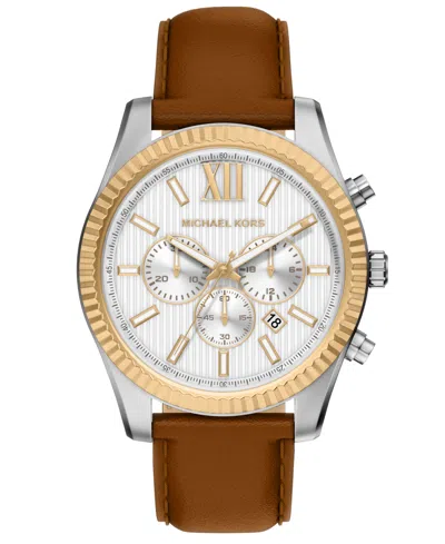 Michael Kors Men's Lexington Chronograph Luggage Leather Watch, 45mm In Brown