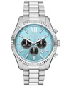 Michael Kors Men's Lexington Chronograph Silver-tone Stainless Steel Watch 44mm In Silver-tone