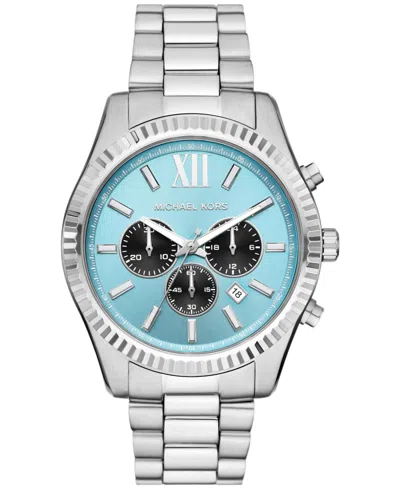 Michael Kors Men's Lexington Chronograph Silver-tone Stainless Steel Watch 44mm In Neutral