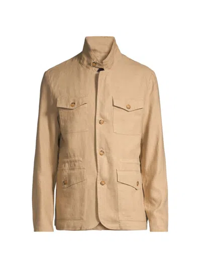 Michael Kors Men's Linen Button-front Jacket In Khaki