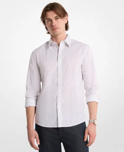 Michael Kors Logo Pinstripe Stretch Cotton Shirt In White