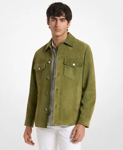Michael Kors Suede Shirt Jacket In Green