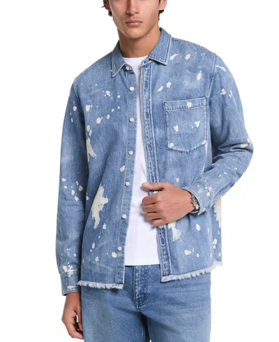 Michael Kors Men's Long Sleeve Paint Splatter Button-front Overshirt In Union Wash
