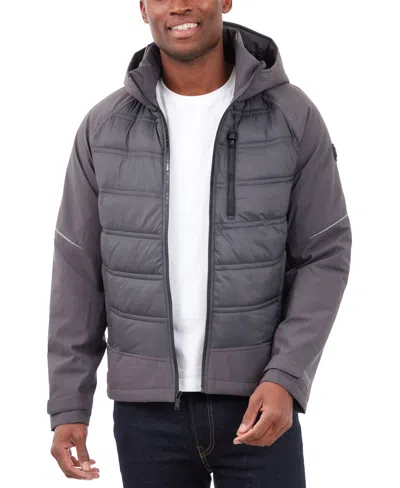 Michael Kors Men's Mixed-media Full-zip Hooded Jacket In Charcoal