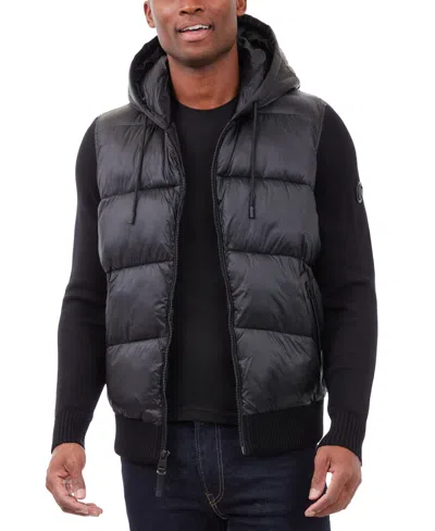 Michael Kors Men's Mixed-media Hooded Zip Sweater Jacket In Black