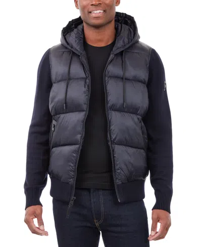 Michael Kors Men's Mixed-media Hooded Zip Sweater Jacket In Blue