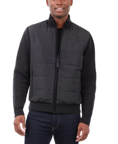 Michael Kors Men's Mixed-media Knit-sleeve Puffer Jacket In Black