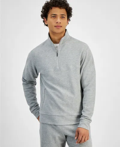 Michael Kors Men's Modern-fit 1/4-zip Terry Sweatshirt In Heather Grey