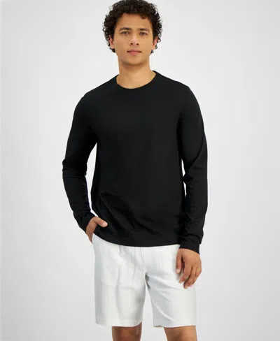 Michael Kors Men's Modern-fit Stretch Mercerized Pique Long-sleeve T-shirt In Black