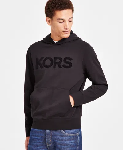 Michael Kors Men's Modern-fit Stretch Textured Logo Hoodie In Black