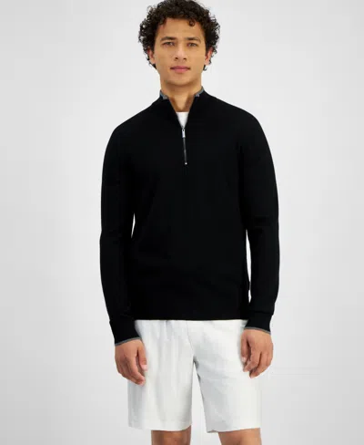 Michael Kors Men's Modern-fit Tipped 1/4-zip Merino Wool Sweater In Black