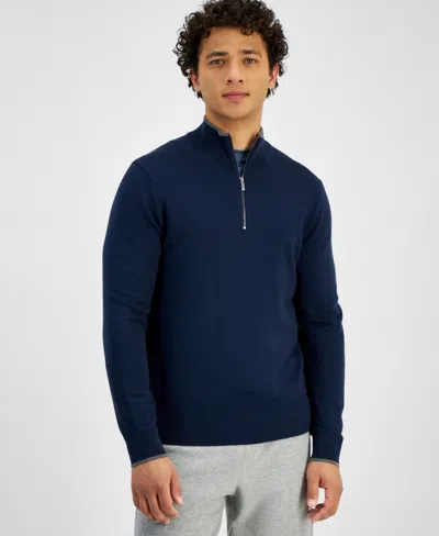 Michael Kors Men's Modern-fit Tipped 1/4-zip Merino Wool Sweater In Midnight