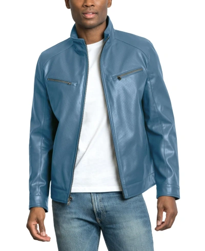 Michael Kors Men's Perforated Faux Leather Hipster Jacket, Created For Macy's In Blueberry
