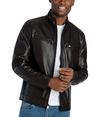 Michael Kors Men's Perforated Faux Leather Hipster Jacket, Created For Macy's In Espresso