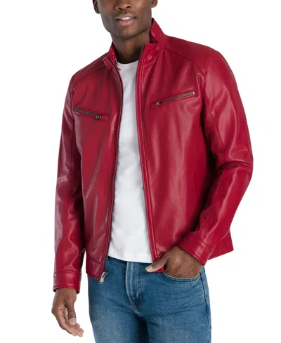 Michael Kors Men's Perforated Faux Leather Hipster Jacket, Created For Macy's In Red