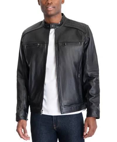 MICHAEL KORS MEN'S PERFORATED LEATHER MOTO JACKET, CREATED FOR MACY'S