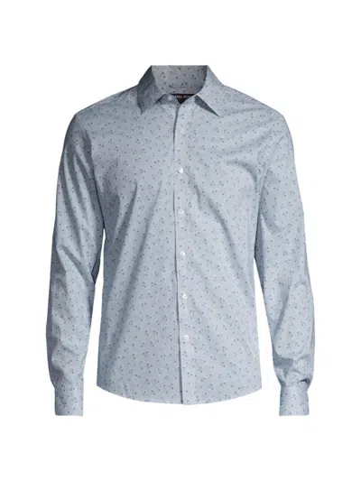 Michael Kors Men's Pinstriped Chambray Floral Button-front Shirt