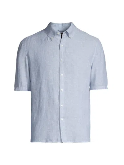 Michael Kors Men's Pinstriped Linen Slim-fit Shirt In Chambray