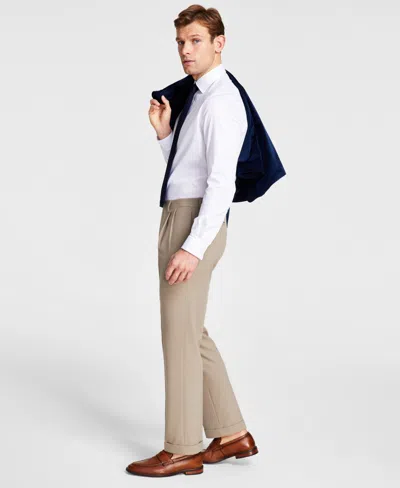 Michael Kors Men's Pleated Solid Classic Fit Pants In Tan