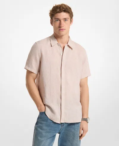 Michael Kors Classic Linen Point Collar Shirt In Brown