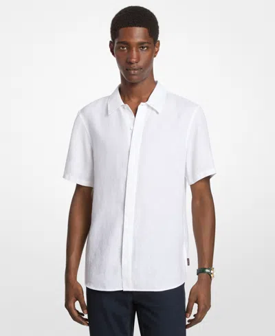 Michael Kors Classic Linen Point Collar Shirt In White