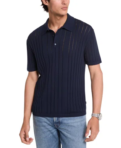 Michael Kors Men's Pointelle Stripe Polo Shirt In Black