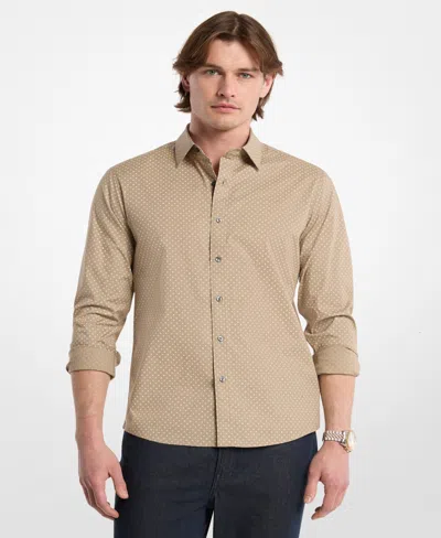 Michael Kors Polka Dot Stretch Cotton Shirt In Neutral