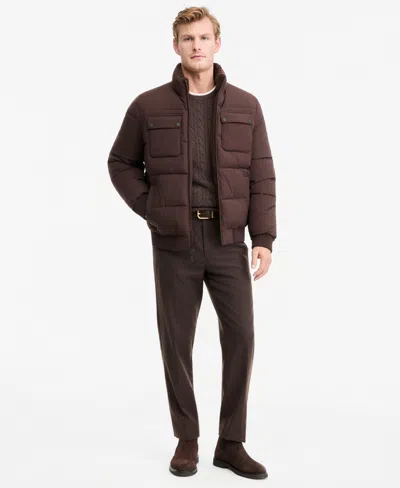 Michael Kors Men's Regular-fit Puffer Jacket With Faux Fur Collar In Brown