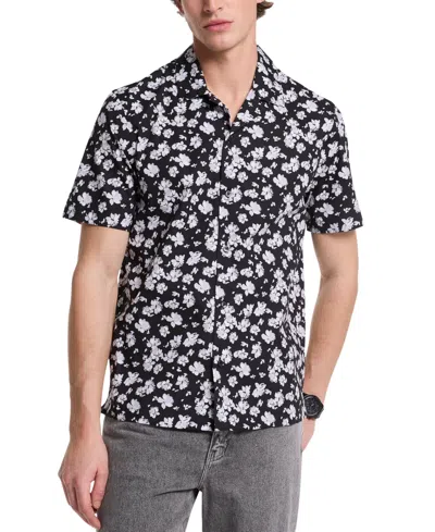 Michael Kors Men's Relaxed Fit Short Sleeve Button-front Floral Print Camp Shirt In Black