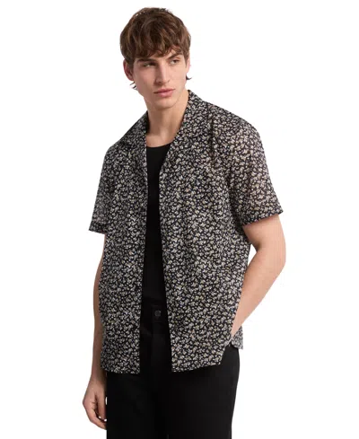 Michael Kors Men's Relaxed Fit Short Sleeve Floral Print Button-front Camp Shirt