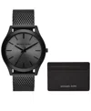 Michael Kors Runway Black Stainless Steel Mesh Mens Watch And Wallet Gift Set In Black