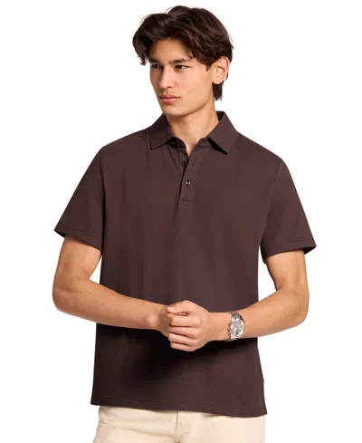 Michael Kors Men's Short Sleeve Bubble Knit Polo Shirt In Brown