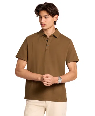 Michael Kors Men's Short Sleeve Bubble Knit Polo Shirt In Brown