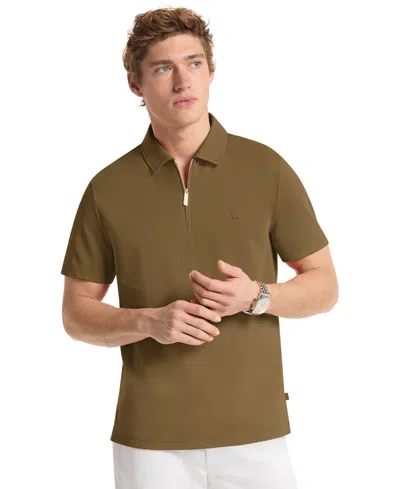 Michael Kors Men's Sleek Regular-fit 1/4-zip Pique Polo Shirt In Green