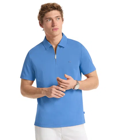 Michael Kors Men's Sleek Regular-fit 1/4-zip Pique Polo Shirt In Vintage Blue