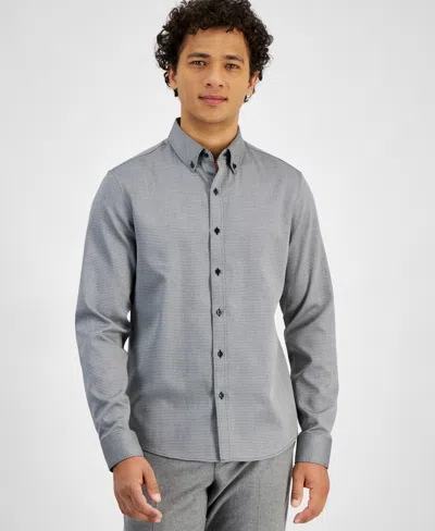 Michael Kors Men's Slim-fit Chevron Dobby Button-down Shirt In Black