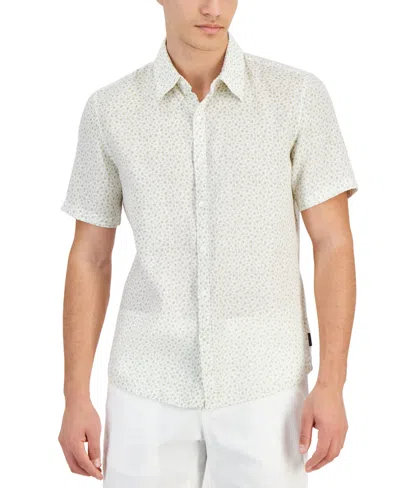 Michael Kors Men's Slim-fit Floral Ditsy-print Button-down Linen Shirt In Light Sage