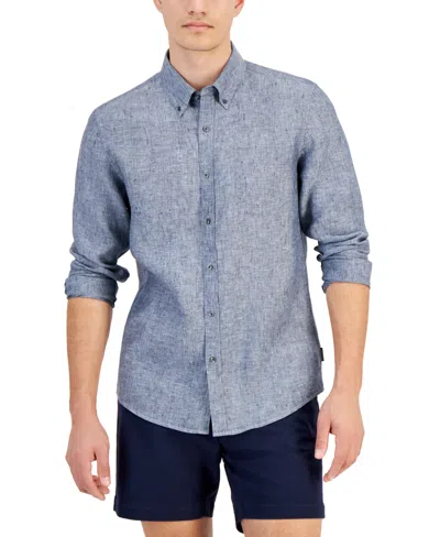 Michael Kors Men's Slim Fit Long Sleeve Button-down Linen Shirt In Pastel Blue