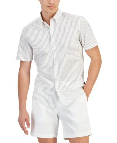 Michael Kors Men's Slim-fit Stretch Stripe Button-down Shirt In White