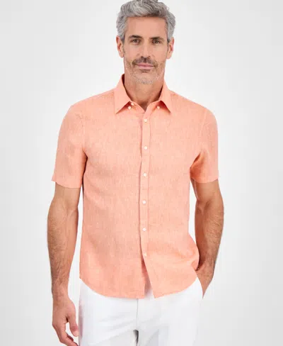 Michael Kors Men's Slim-fit Yarn-dyed Linen Shirt In Pink